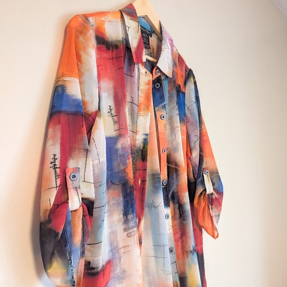Michael Tyler Artsy Colorful Sheer Duster Drape - Picture 2 of 5